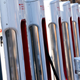 A photo of a lineup of Tesla Superchargers.
